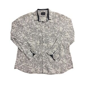 Lamasini Mens 2XL Western Pearl Snap Shirt White Black Scroll Print Cotton LS